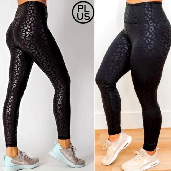 Pants - PLUS, SIZED ACTIVE LEOPARD EMBOSSED YOGA ACTIVE LEGGING BLACK PANTS
